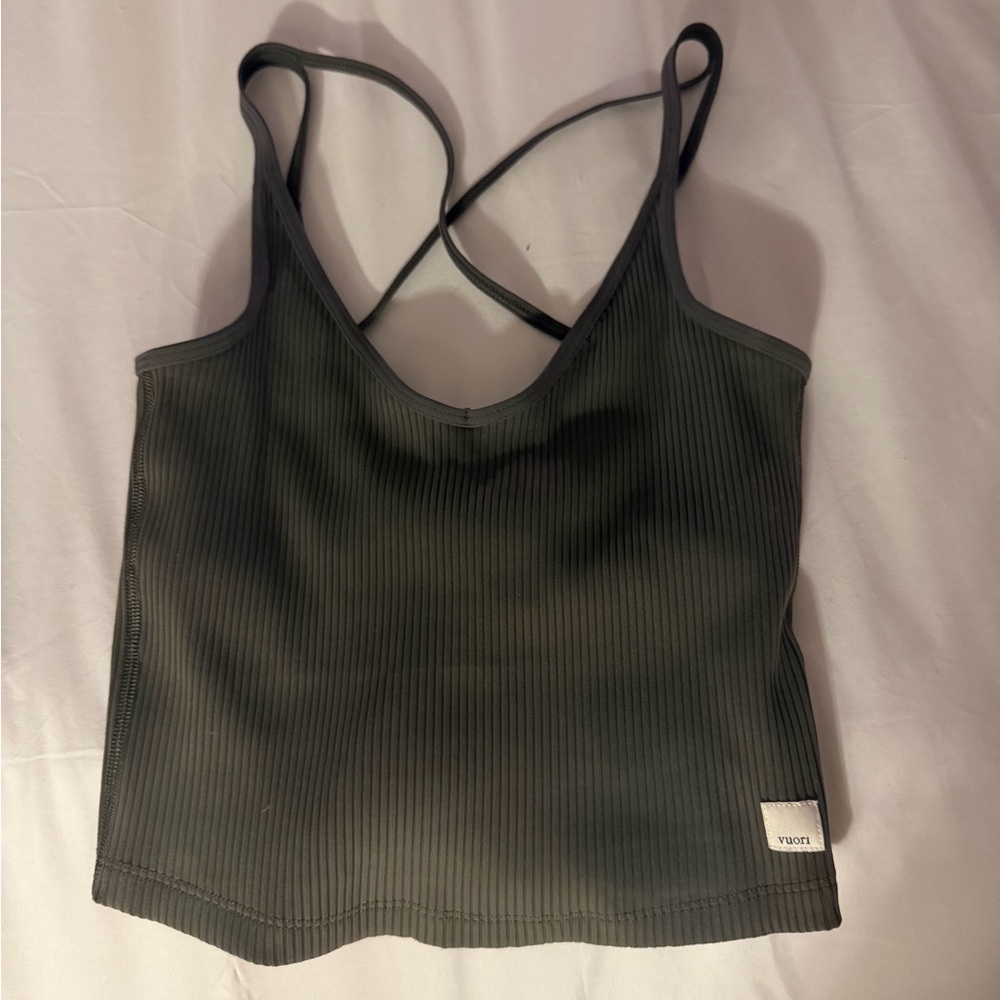 Vuori Dark Olive Green Ribbed Tank Top
